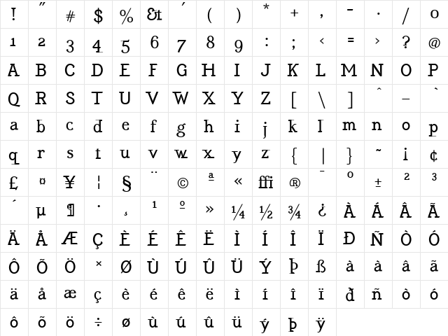 EquipoizeSerif Regular  glyph index