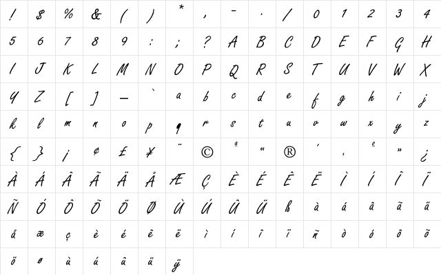 FreestyleScript Regular  glyph index
