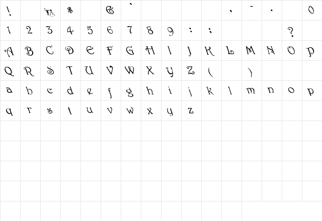 Harrington Leftified Regular  glyph index