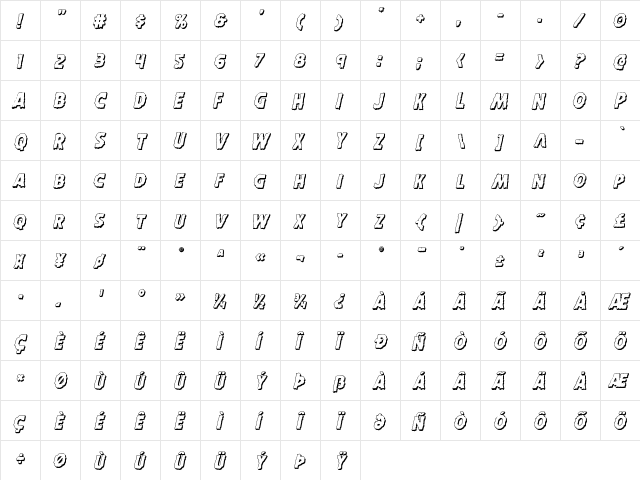 Horroween 3D Italic Italic  glyph index