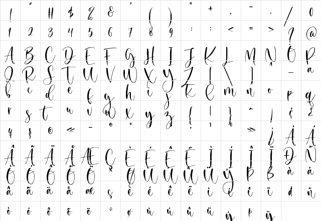 Secret Winter Regular  glyph index