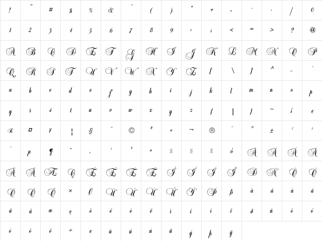 BalmoralICG Regular  glyph index