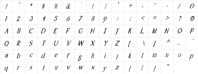 Kennon-Italic Regular  glyph index