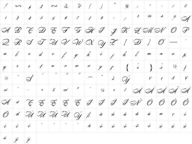 Citadel Script Regular  glyph index