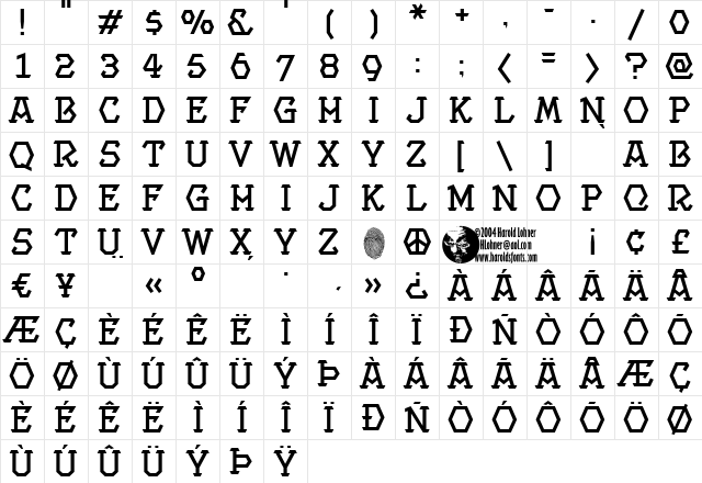ProjectMedium Regular  glyph index