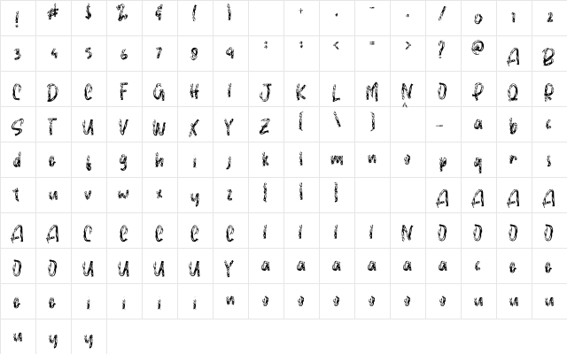 Blitzer Regular  glyph index