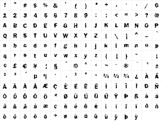 Funky23 Bold  glyph index