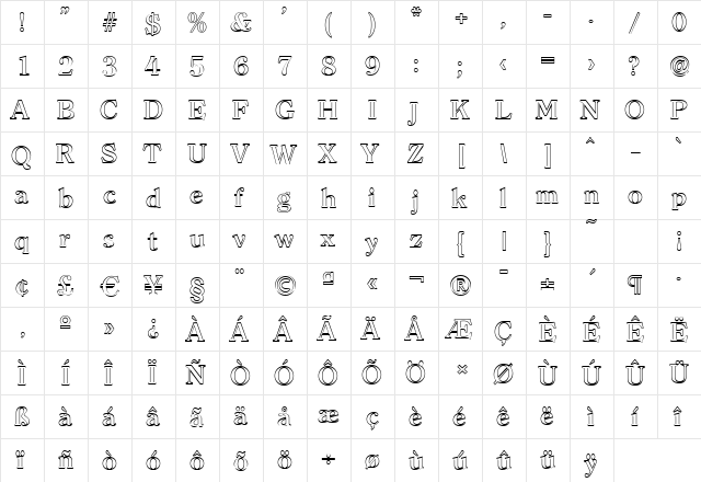 ChristianBeckerOutline-Medium Regular  glyph index