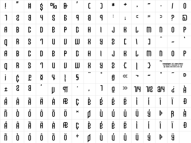 Talismanica Regular  glyph index