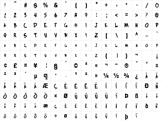 BocciWorksBold55 Bold  glyph index