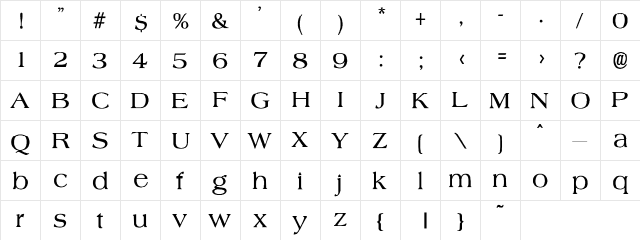 Patriotic-Medium Regular  glyph index