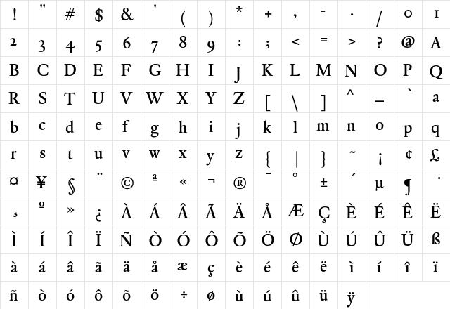DTL Elzevir ST Medium  glyph index