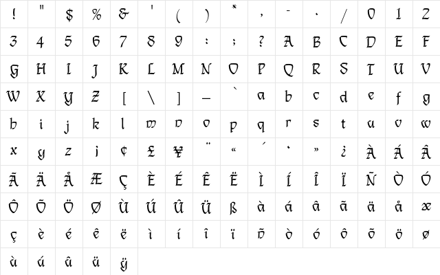 LindsayEF Regular  glyph index