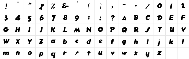 Zeppelin Oblique  glyph index