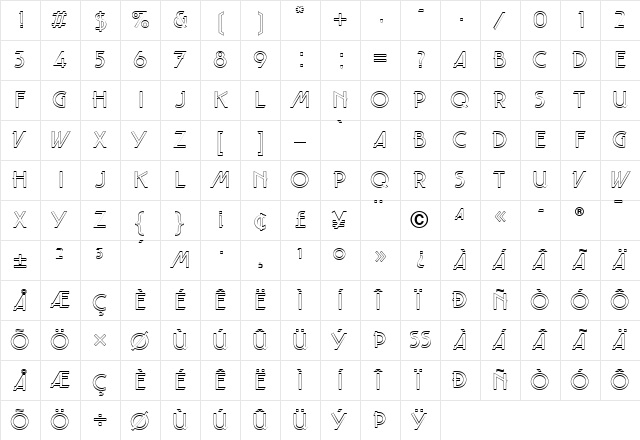 Taut LT Outline Regular  glyph index