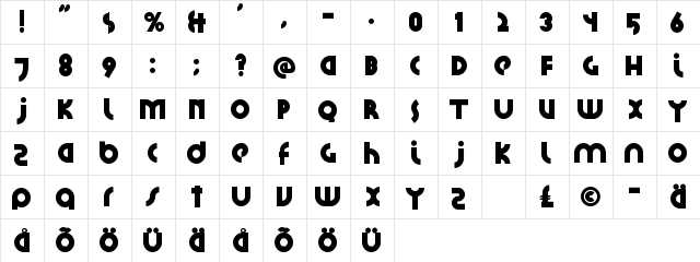 Santiako Bold  glyph index
