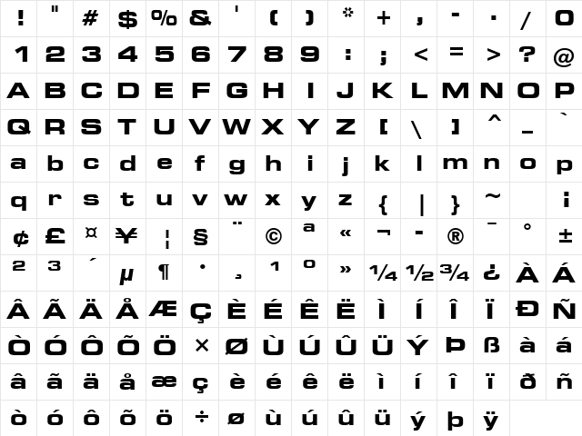 Square721 BdEx BT Bold  glyph index