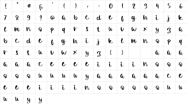 Freshlemon Regular  glyph index