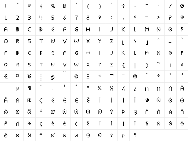 Kharnorric Norm 2000 Regular  glyph index