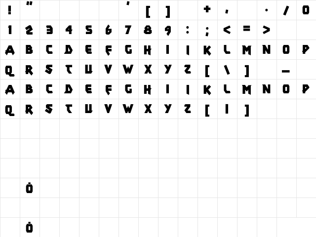xar Regular  glyph index