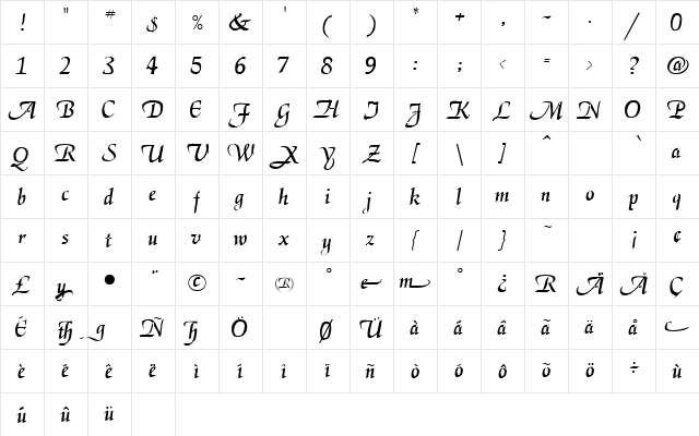 EKENAS Regular  glyph index