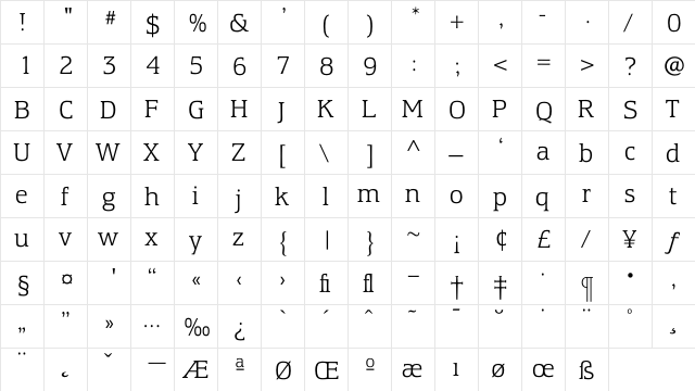 EquestrienneLight Regular  glyph index