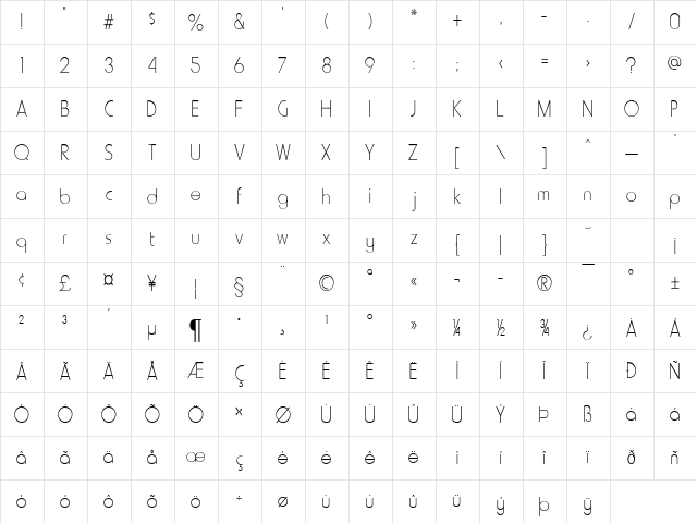 Metro-Condensed Normal  glyph index