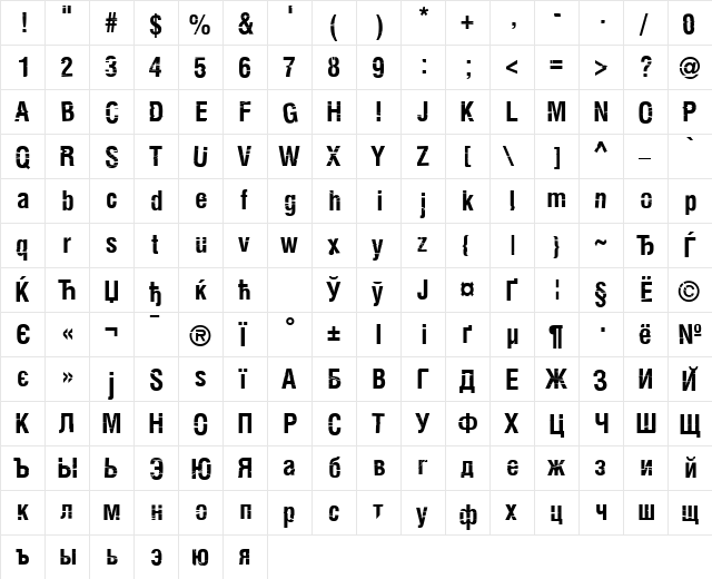 Keetano Katana Bold  glyph index