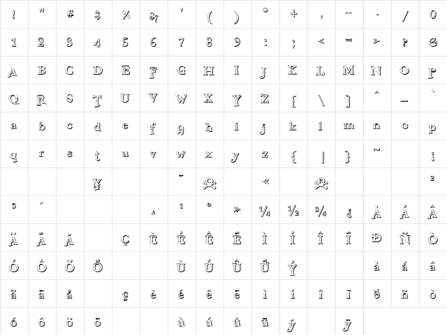 Freebooter Shadow Regular  glyph index