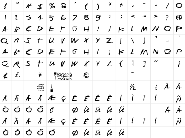 Joskus Ei Regular  glyph index