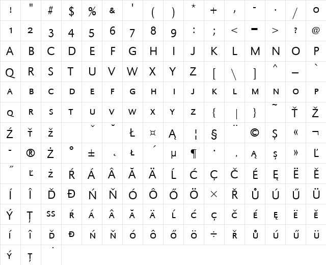 URWGroteskSCTEELig Regular  glyph index
