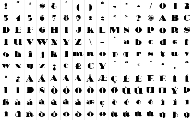 HeavyTripp UltraBold  glyph index