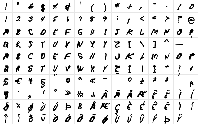 CrappyDanBlackAllCaps Regular  glyph index