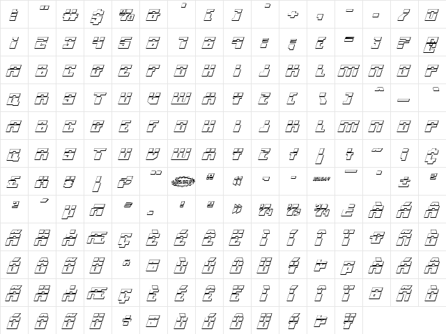 Micronian Laser 3D Italic Italic  glyph index