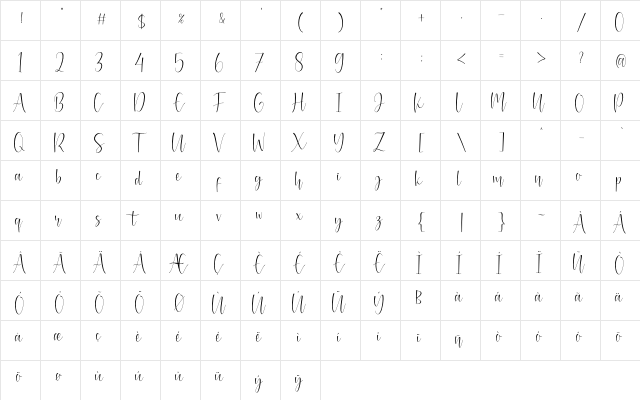 Mianty Regular  glyph index