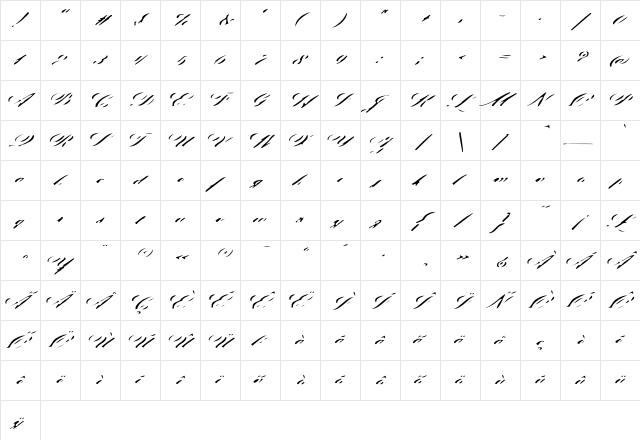 IndelibleVictorian Regular  glyph index