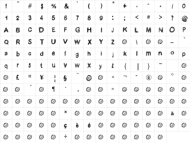 Kraboudja Regular  glyph index