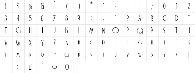 Uptown Diner Regular  glyph index