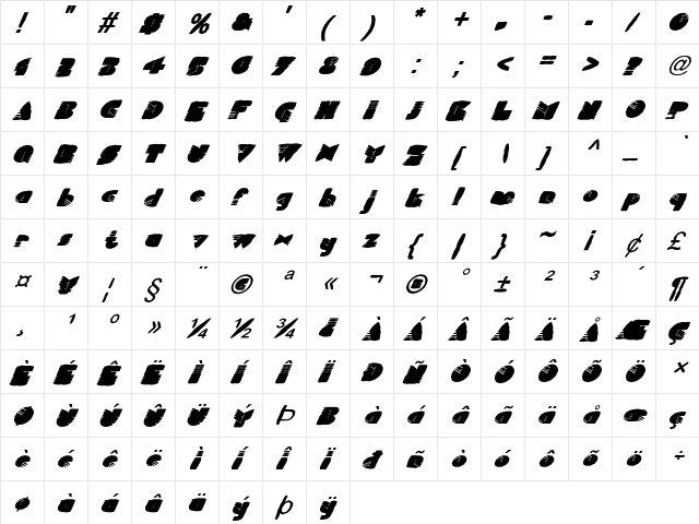 FZ UNIQUE 11 MANGLED ITALIC Normal  glyph index