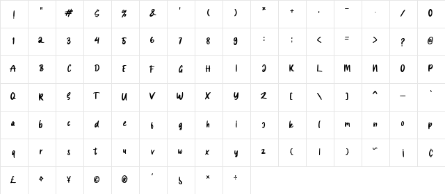 Spice Girl Regular  glyph index