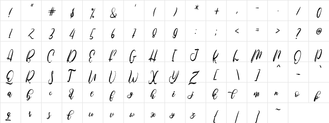Febrina Regular  glyph index