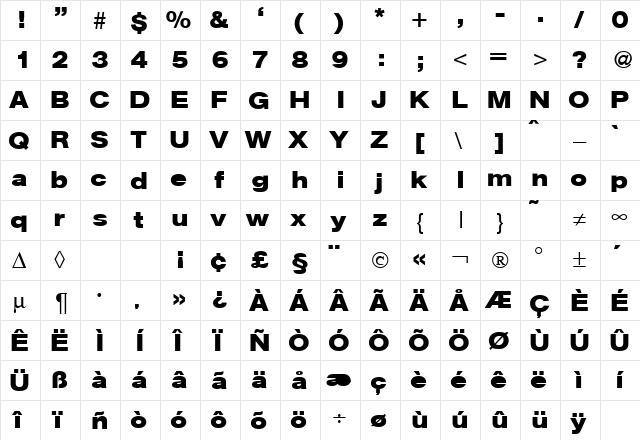 AtkinsExtended Bold  glyph index