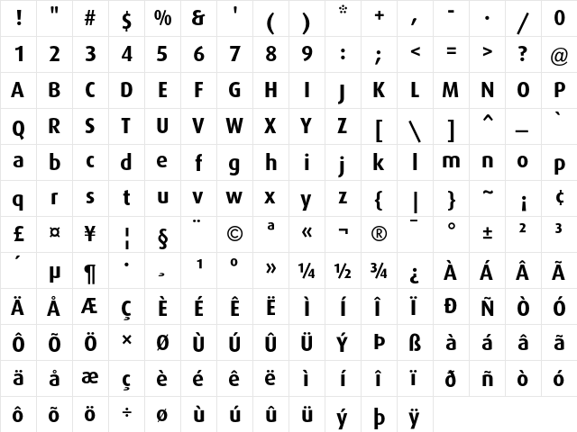 Dax Bold  glyph index