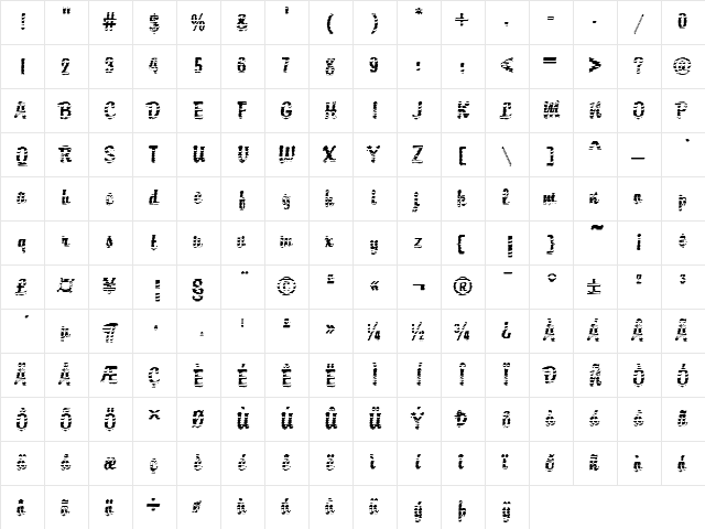 DTC Brody M07 Regular  glyph index