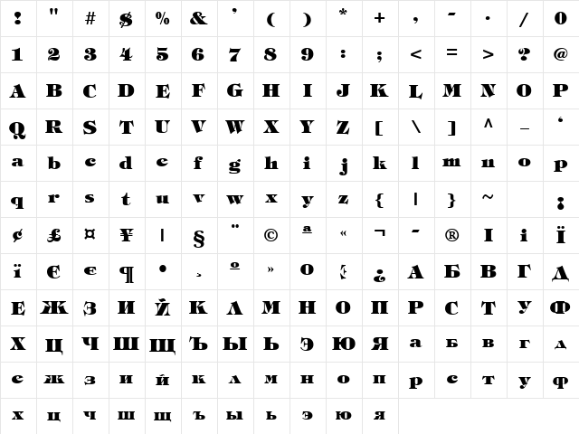 Tiff-Heavy Light  glyph index