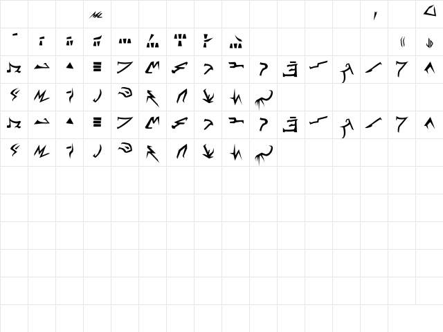 Shadow Bold  glyph index