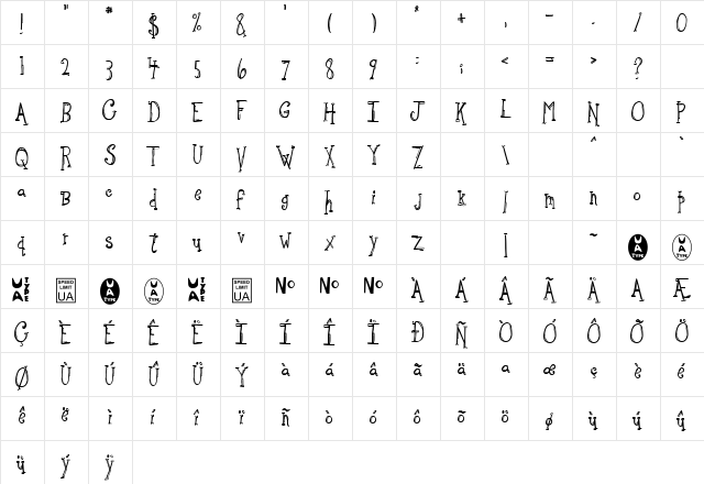 Sketchbook Regular  glyph index
