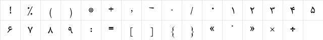 B Mitra Regular  glyph index