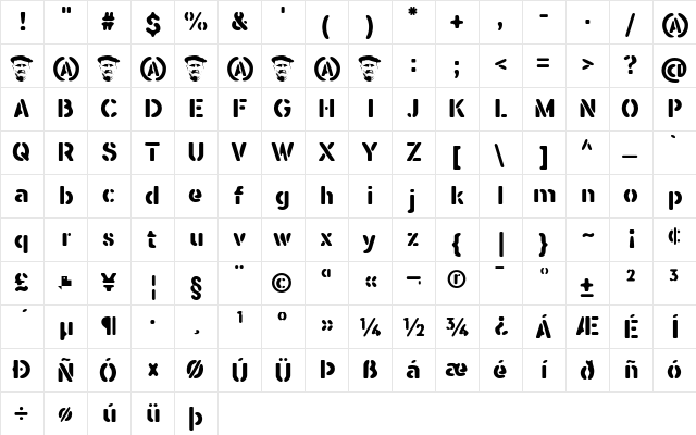 SEISDEDOS DEAD Bold  glyph index