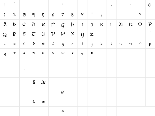 Rane Insular Regular  glyph index